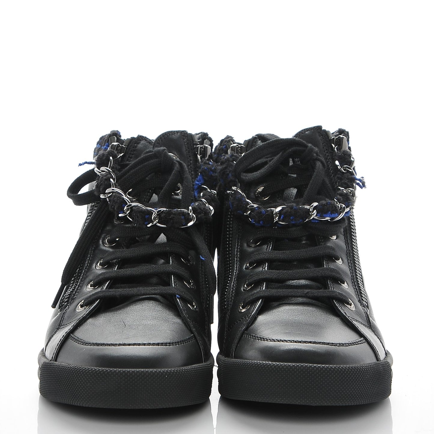 Lambskin Tweed Zipped Sneakers 37 Black Blue