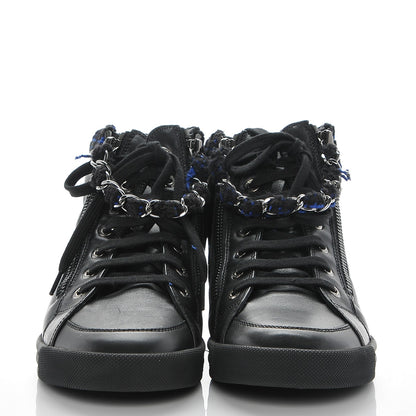 Chanel Lambskin Tweed Zipped Sneakers 37 Black Blue 2 of 8