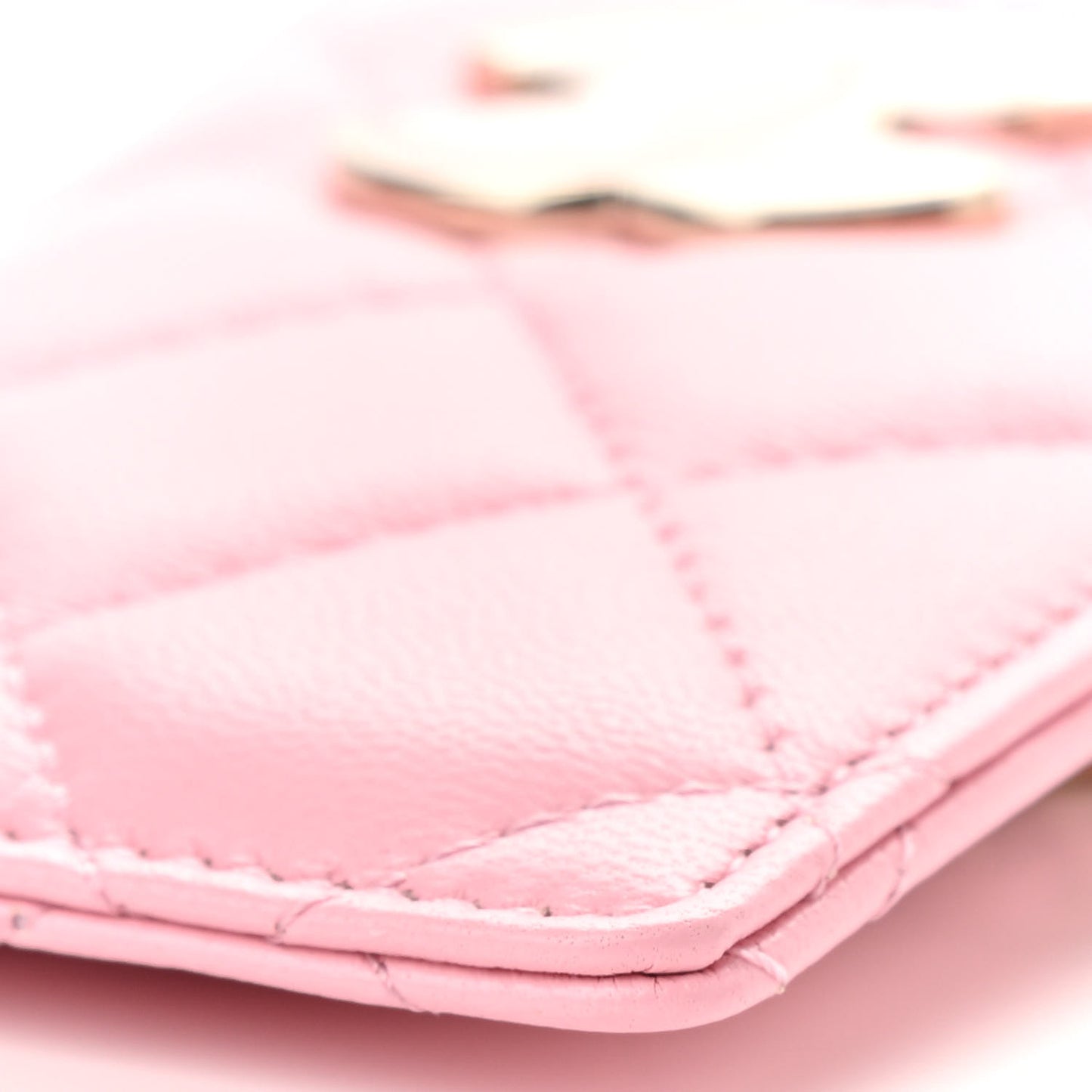 Lambskin Quilted Chanel Card Holder On Chain Pink