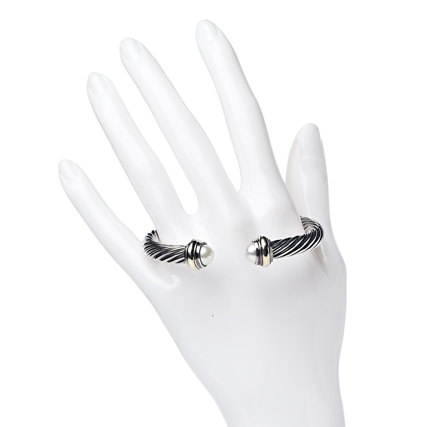 David Yurman Sterling Silver 14K Yellow Gold Pearl 7mm Cable Classics Bracelet 2 of 4