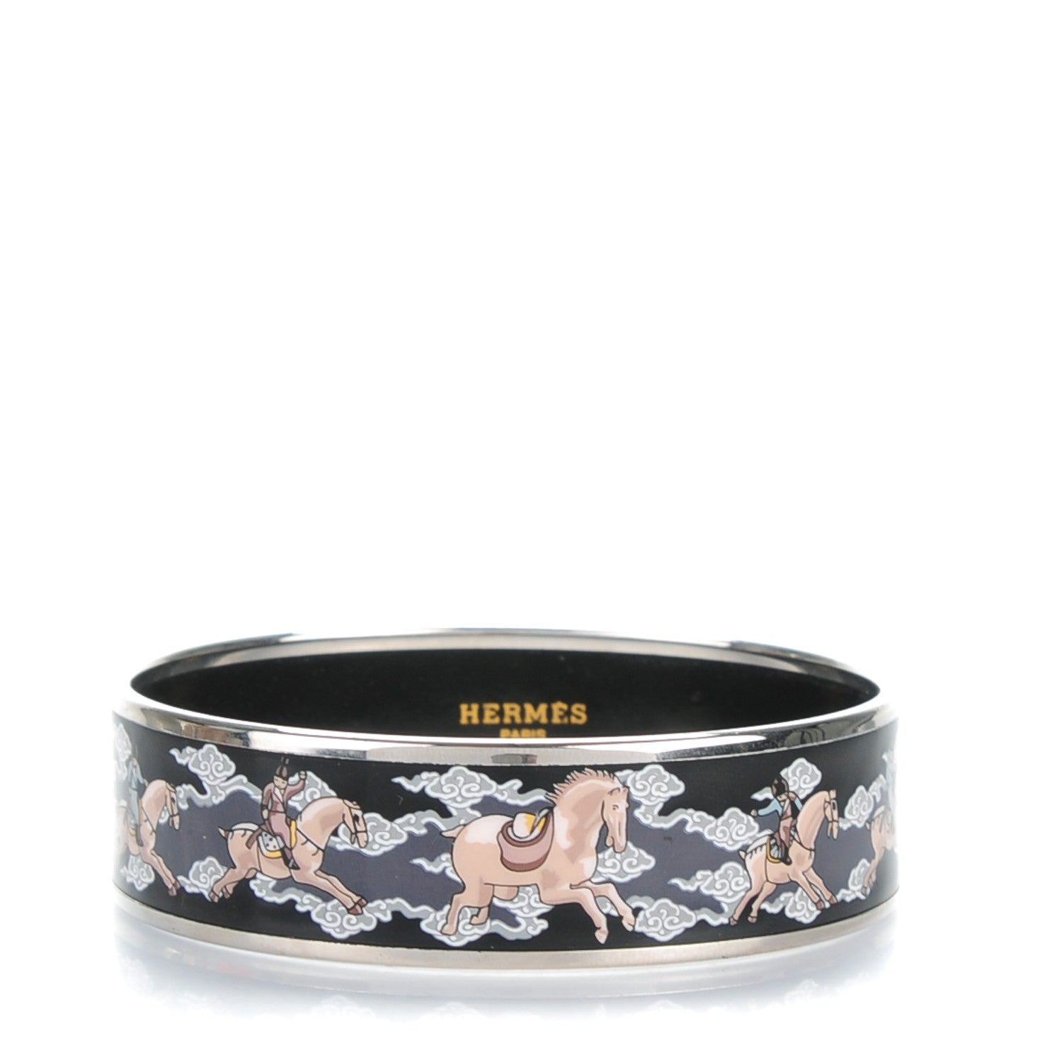 Hermes Enamel Printed Wide Galop Volant Bracelet 70 Black 1 of 5