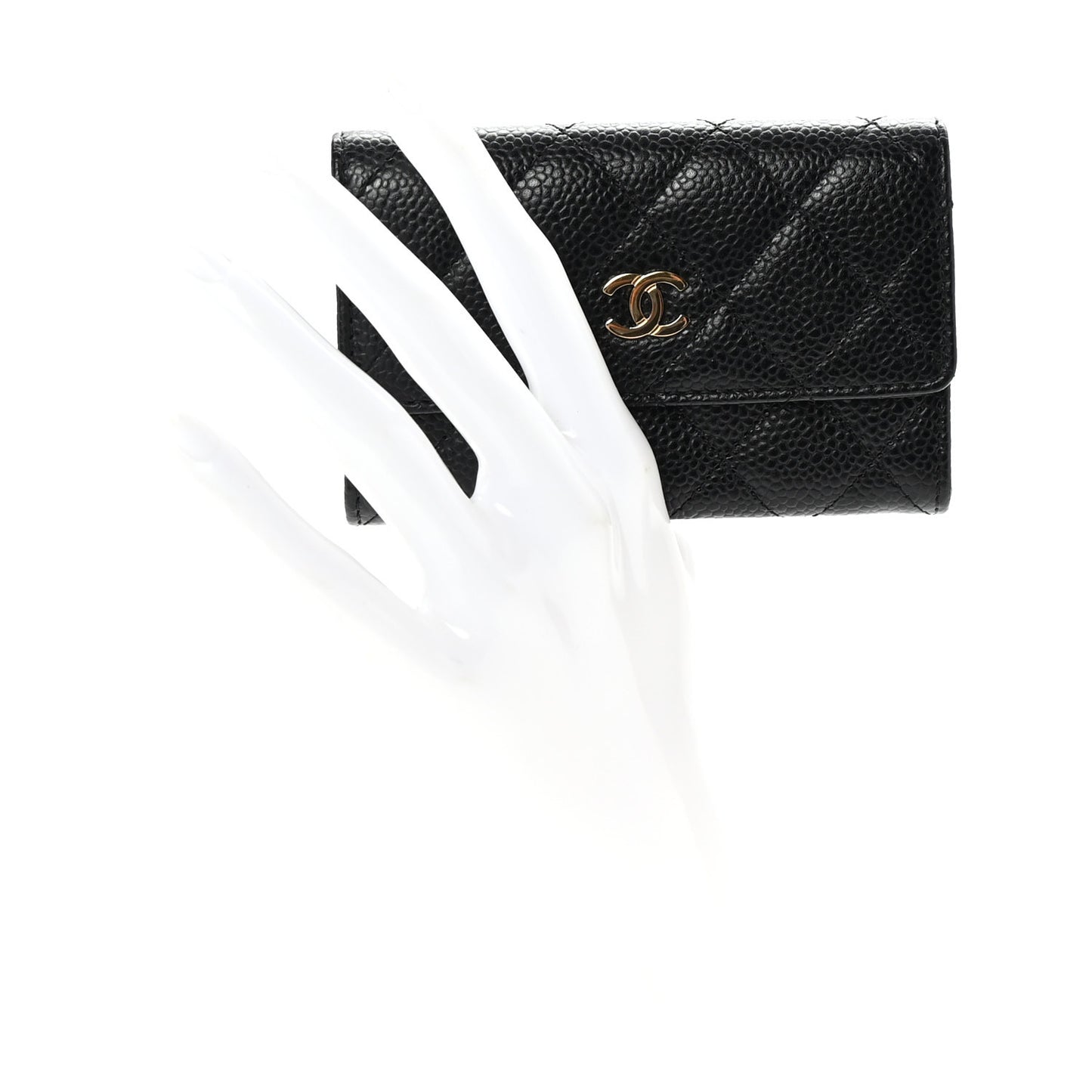 Caviar Quilted Flap Card Holder Black
