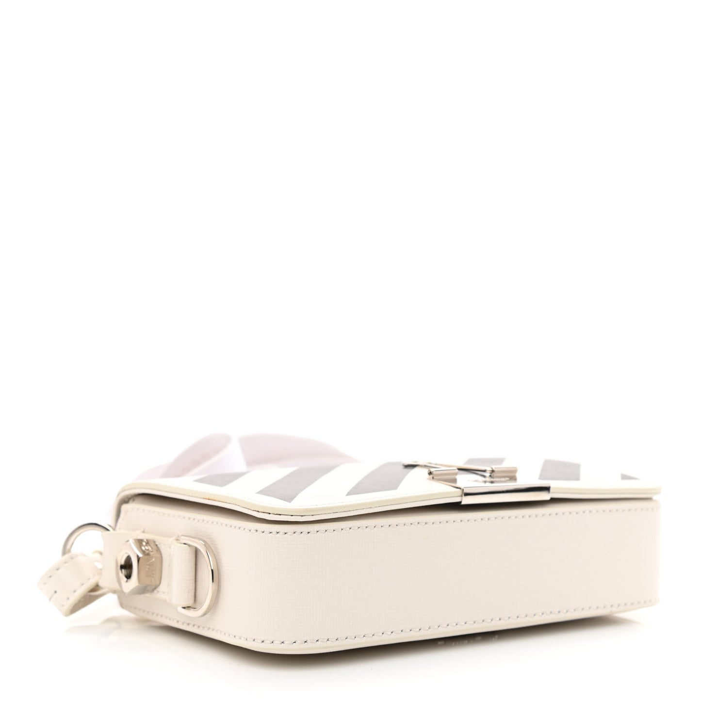 Saffiano Striped Mini Diag Binder Clip Bag White Black