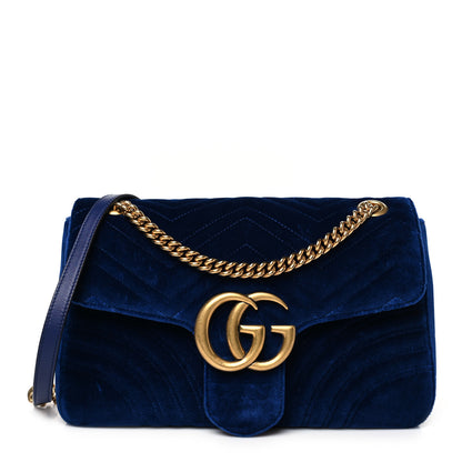 Gucci Velvet Matelasse Medium GG Marmont Shoulder Bag Cobalt Blue 1 of 10