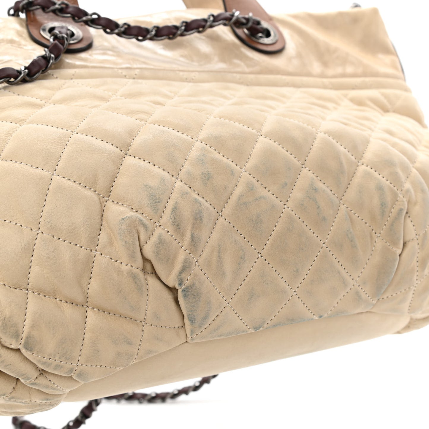 Iridescent Calfskin Small In the Mix Tote Beige Brown
