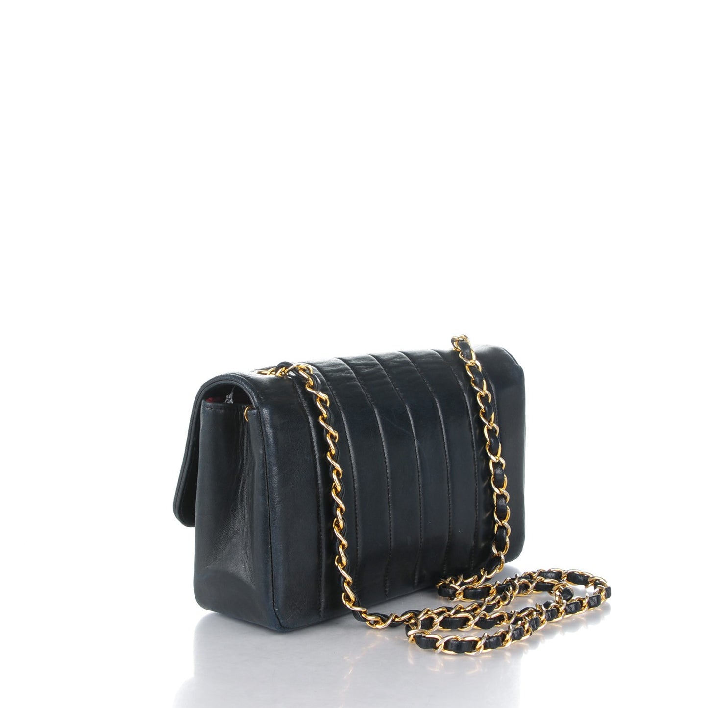 Lambskin Vertical Quilted Small Single Flap Black