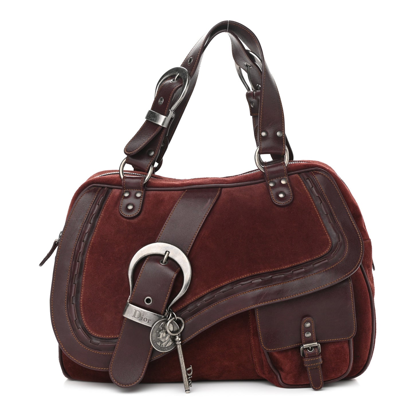 Suede Gaucho Double Saddle Bag Burgundy