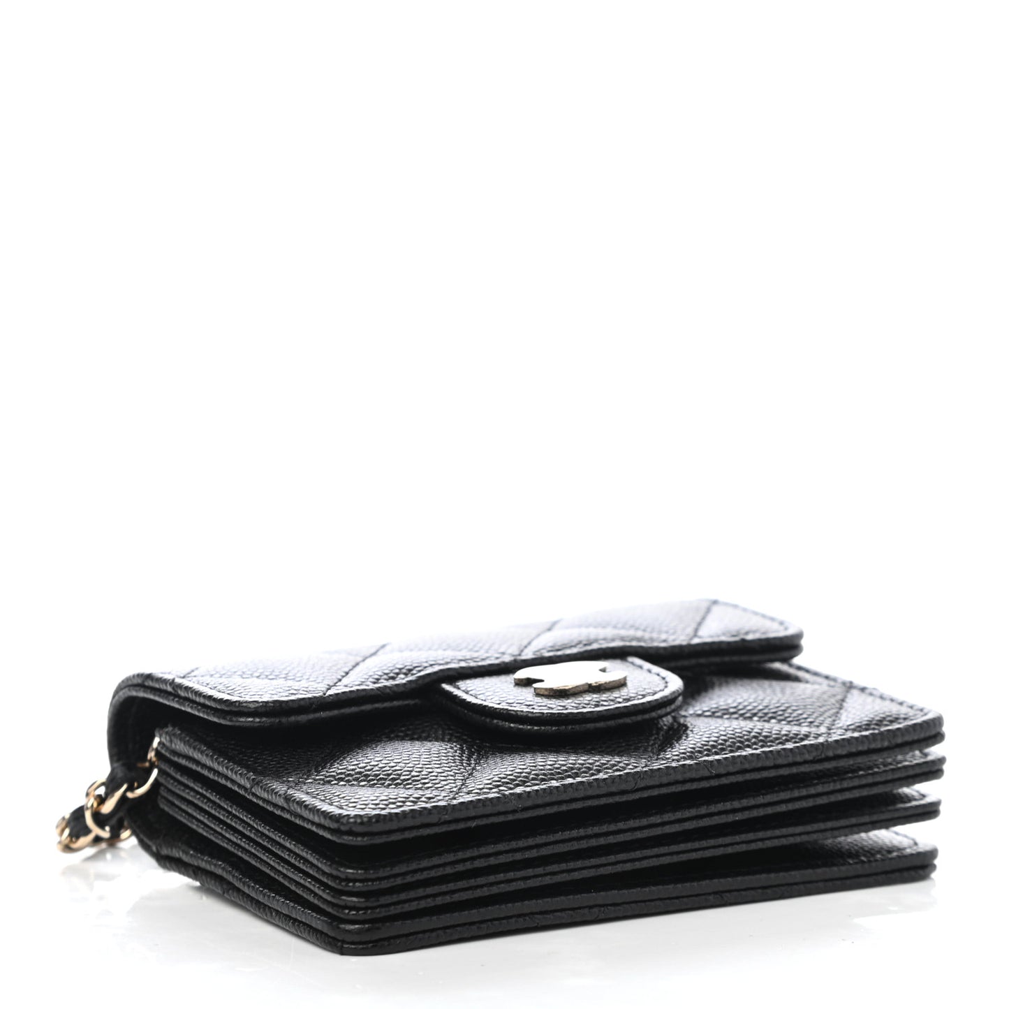 Caviar Quilted Flap Card Holder On Chain Black