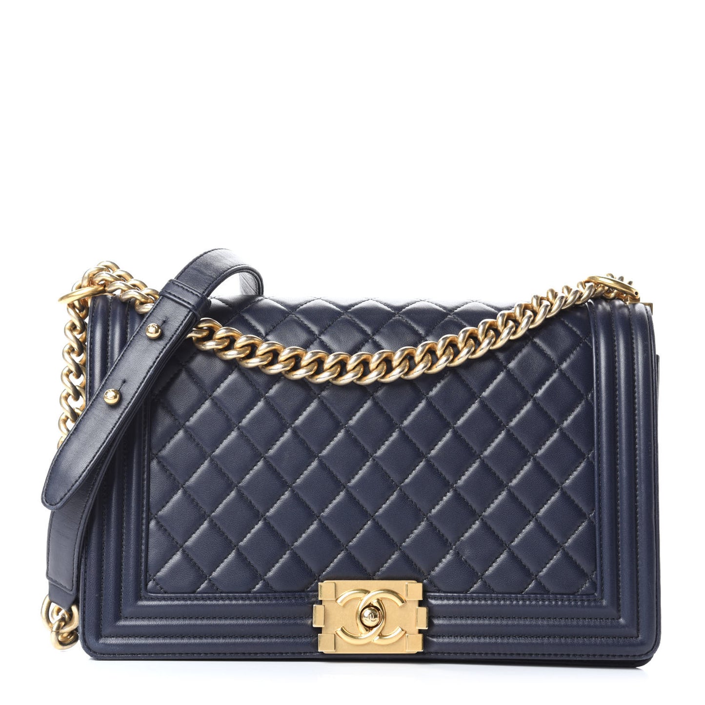 Lambskin Quilted New Medium Boy Flap Navy