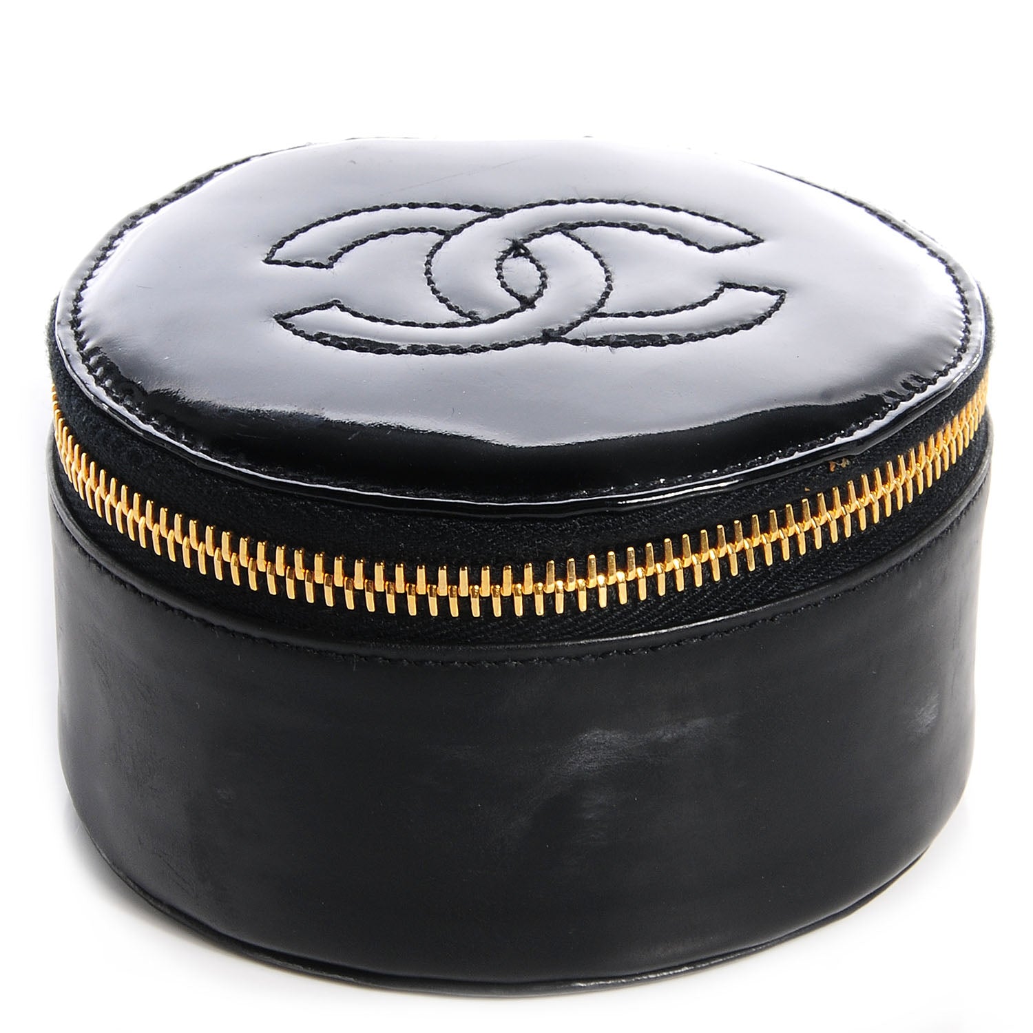 Chanel Patent Round Jewelry Travel Case Black 1 of 9