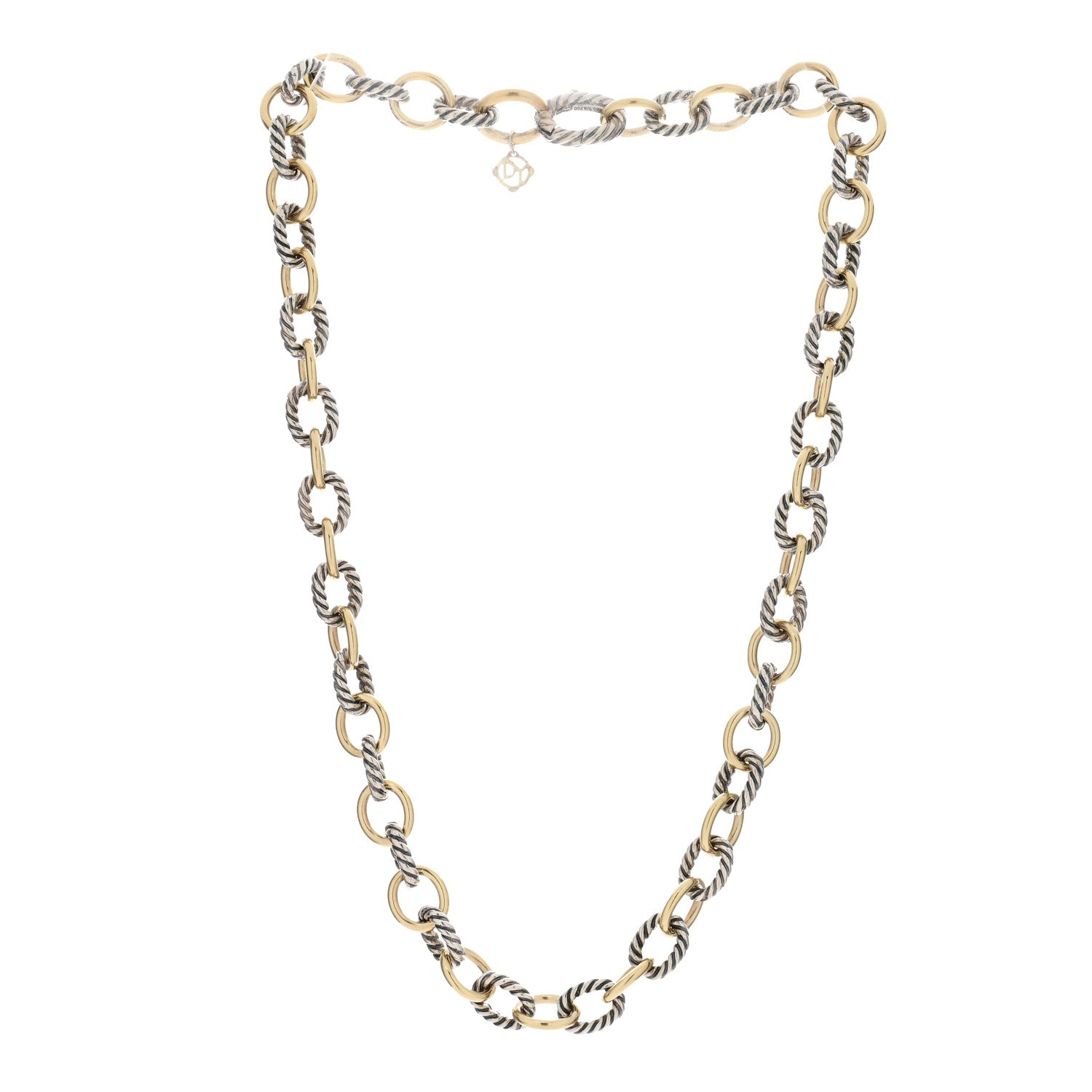 David Yurman Sterling Silver 18K Yellow Gold 10mm Medium Oval Link Necklace 2 of 4