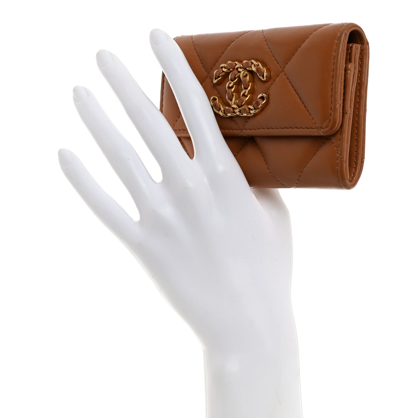 Lambskin Quilted Chanel 19 Flap Card Holder Brown