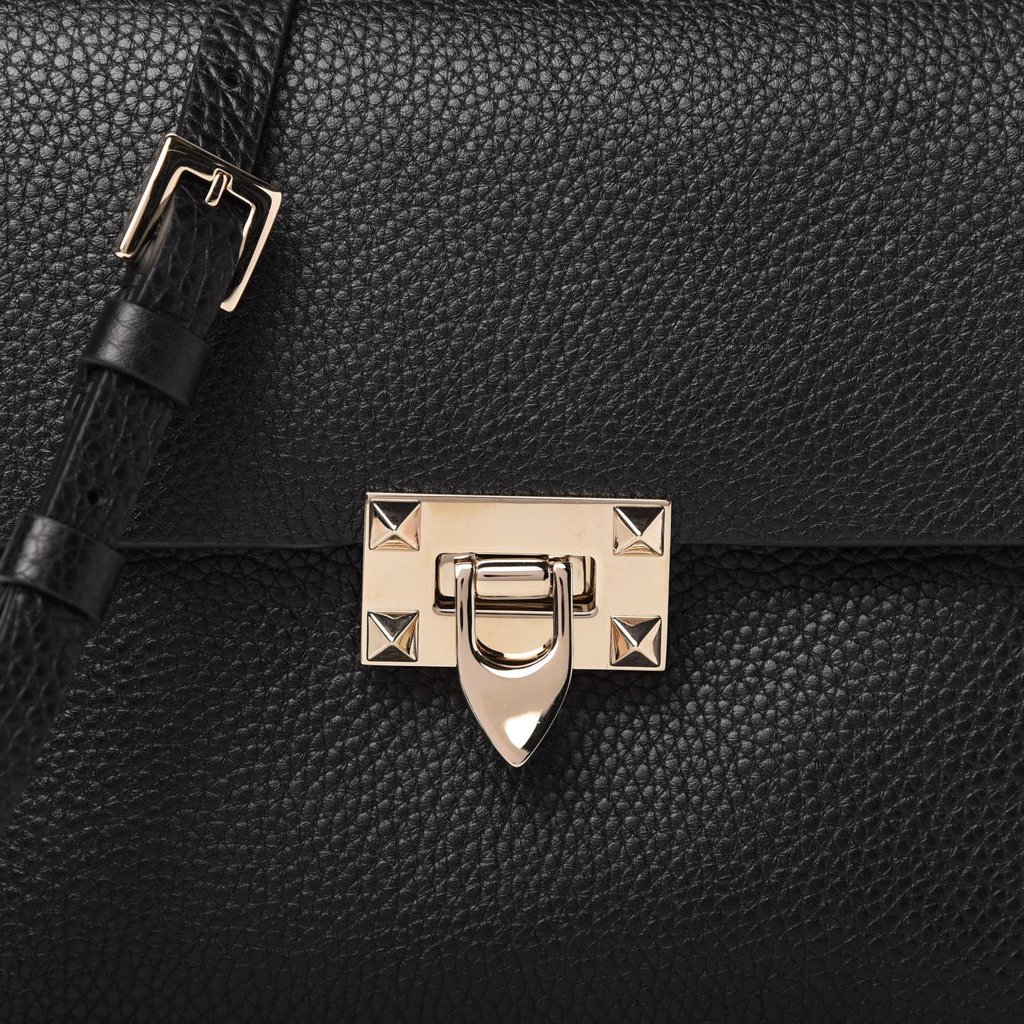 Pebbled Calfskin Rockstud Flip Lock Flap Messenger Black