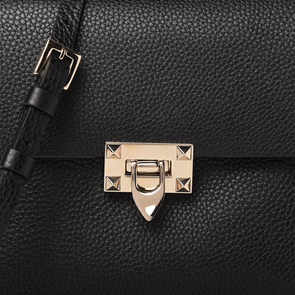 Valentino Garavani Pebbled Calfskin Rockstud Flip Lock Flap Messenger Black 9 of 9