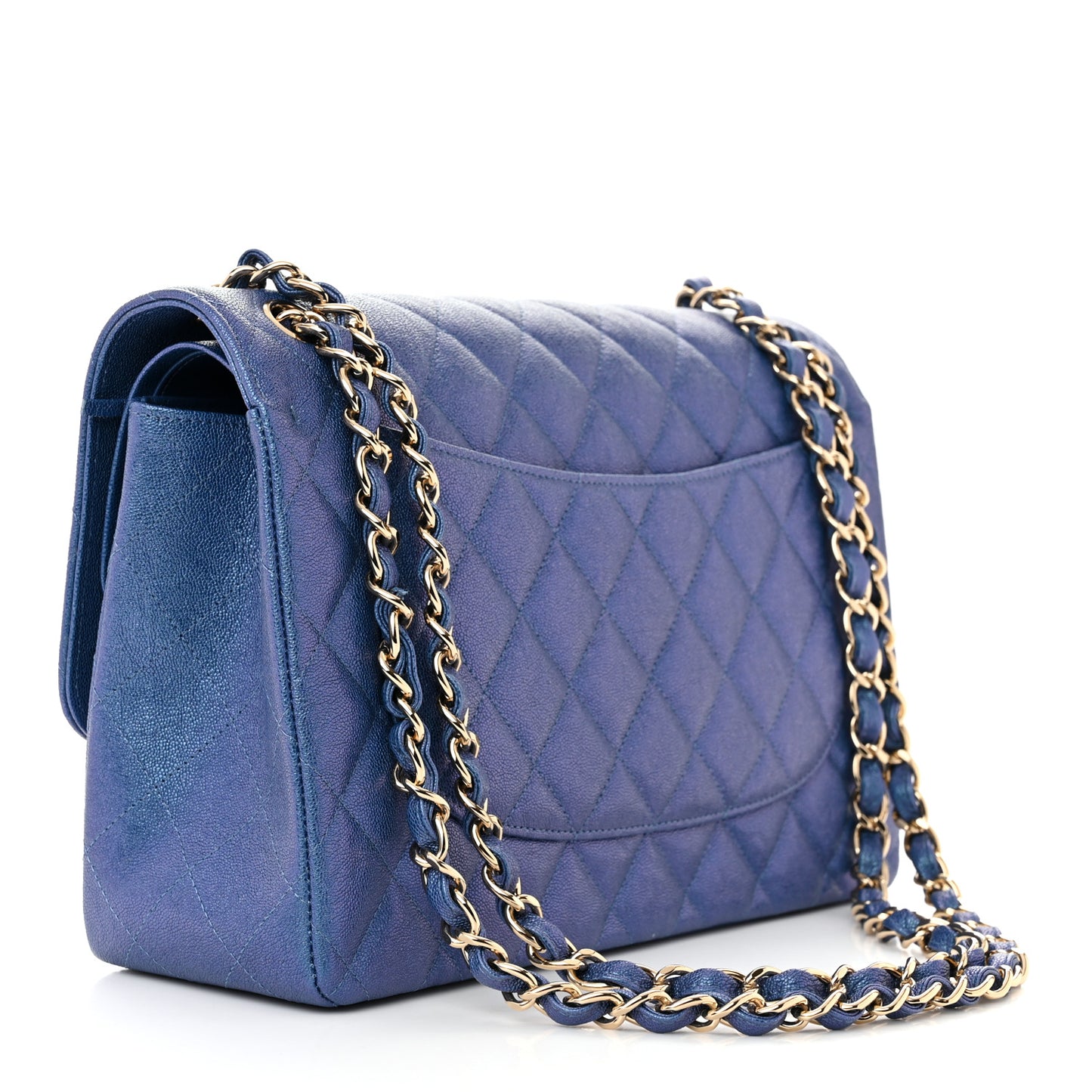 Iridescent Caviar Quilted Jumbo Double Flap Dark Blue