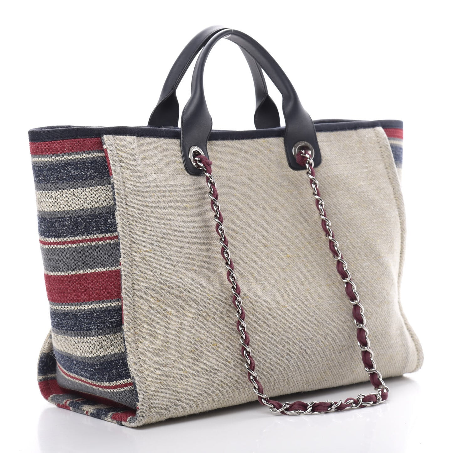 Striped Canvas Medium Deauville Tote Beige