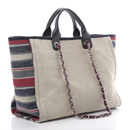 Chanel Striped Canvas Medium Deauville Tote Beige 4 of 13