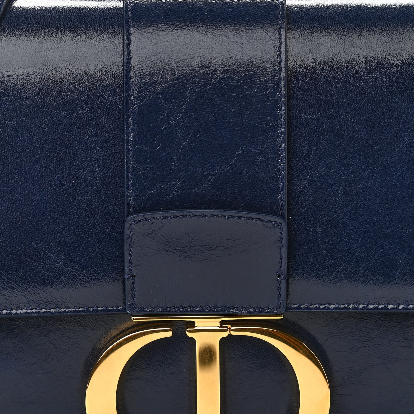 Shiny Crinkled Lambskin 30 Montaigne Flap Bag Indigo