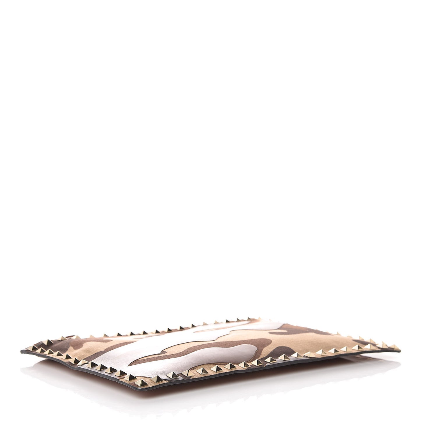 Nappa Canvas Camouflage Large Rockstud Zip Pouch Beige
