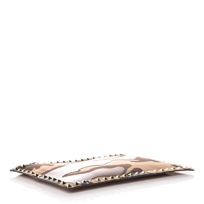 Valentino Garavani Nappa Canvas Camouflage Large Rockstud Zip Pouch Beige 4 of 8