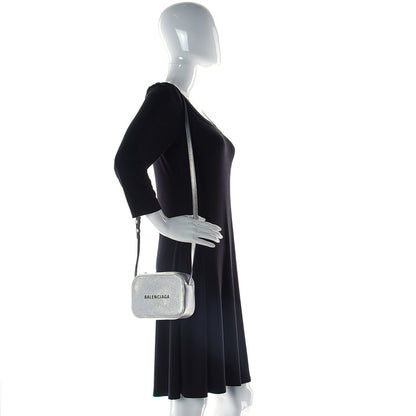 Balenciaga Metallic Goatskin Logo XS Everyday Camera Bag Argent Black 3 of 10
