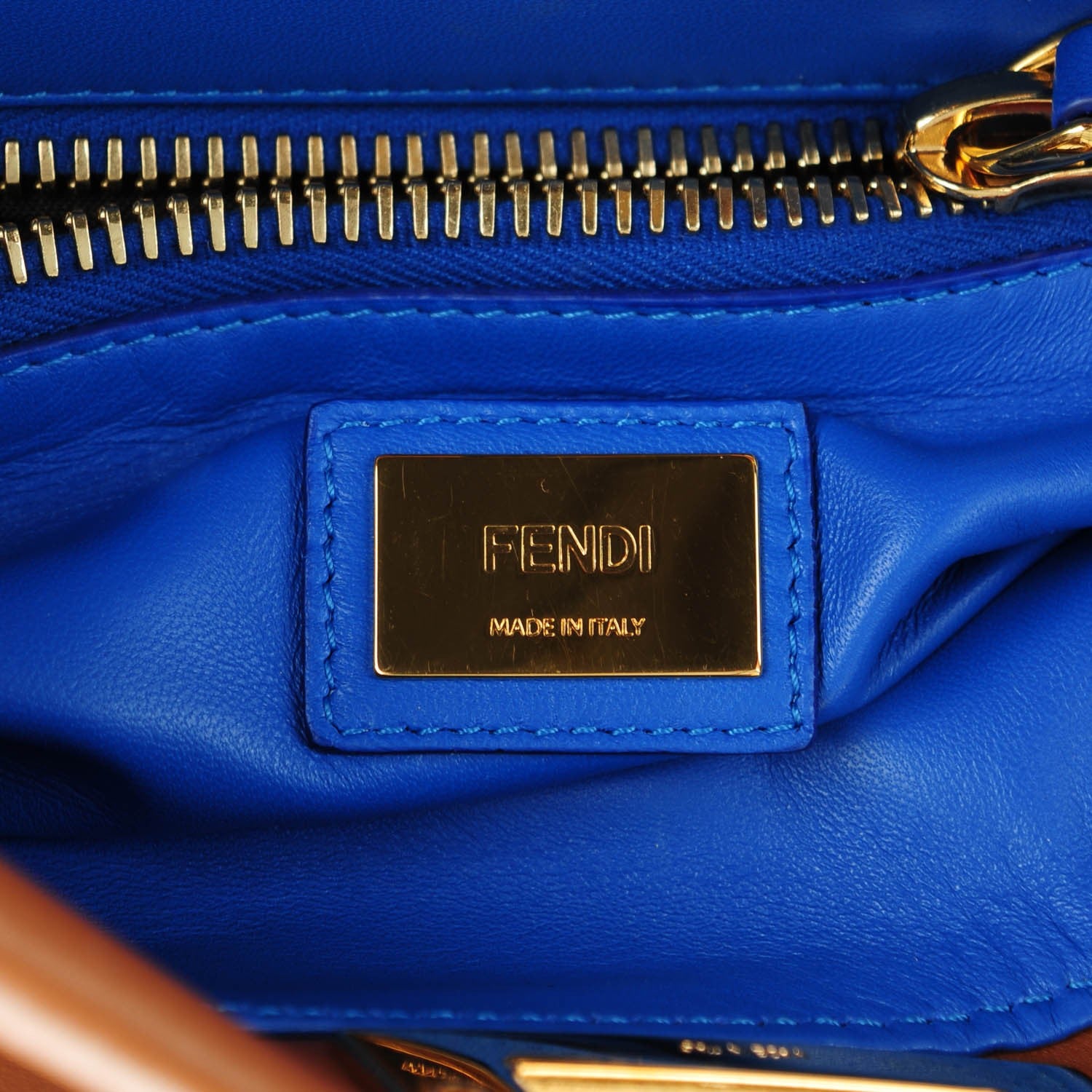 Fendi Vitello Morgan Shiny Nappa Medium Peekaboo Iconic Satchel Cuoio Bluette 6 of 8