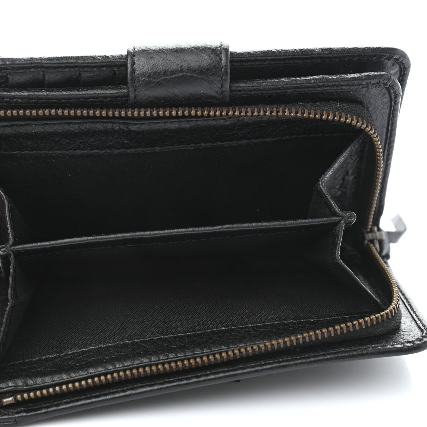 Agneau Classic Hardware Continental Zip Around Wallet Black