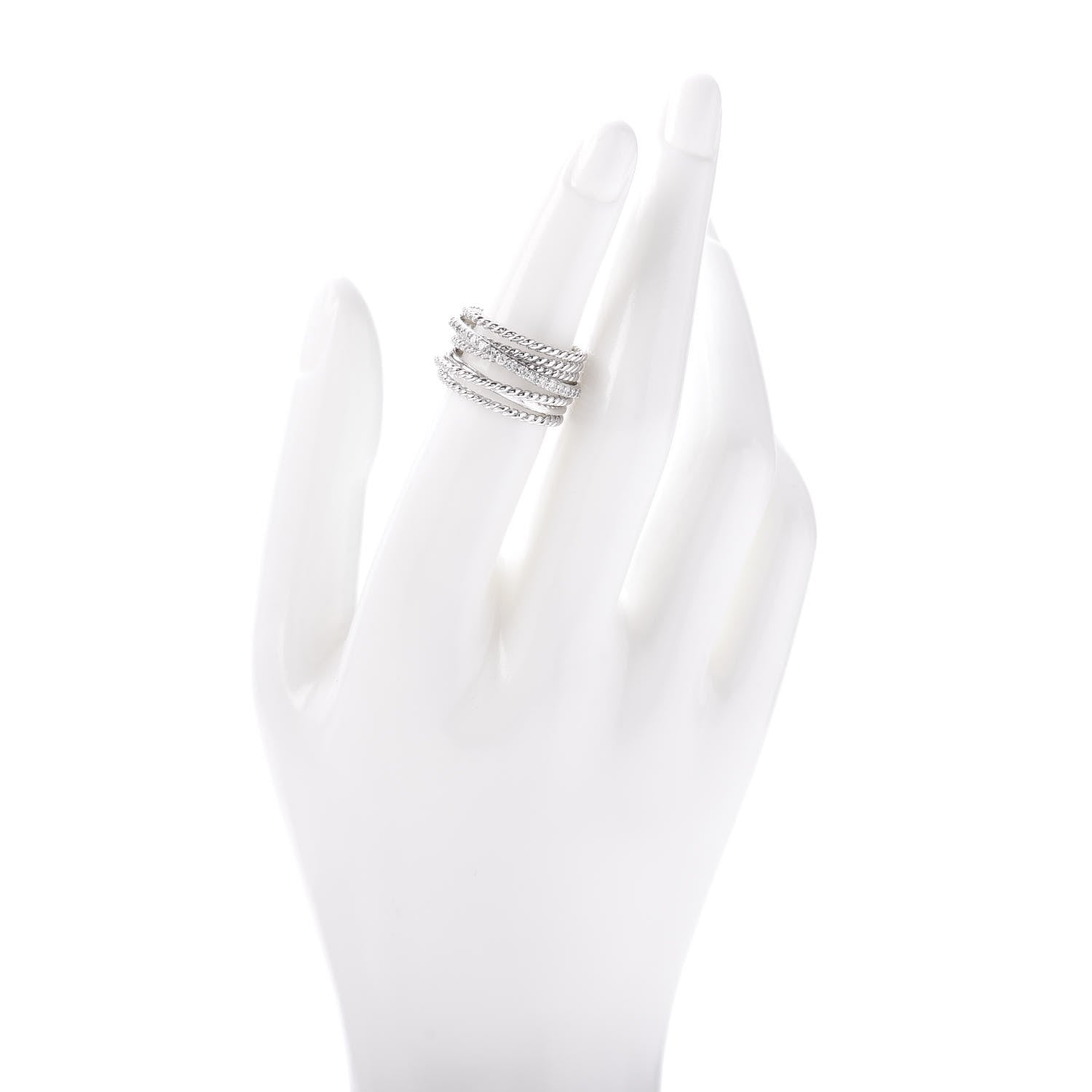 David Yurman 18K White Gold Diamond 11mm Wide Crossover Ring 52 6 2 of 5
