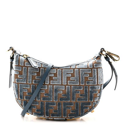 Fendi Velluto Jacquard F is Fendi Vitello Grace Mini Fendigraphy Hobo Bag Blue Brown 1 of 11