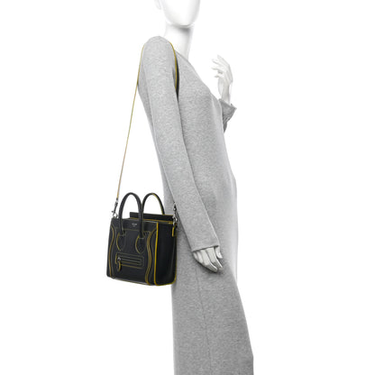 Celine Satin Calfskin Nano Debossed Luggage Black Yellow 2 of 11