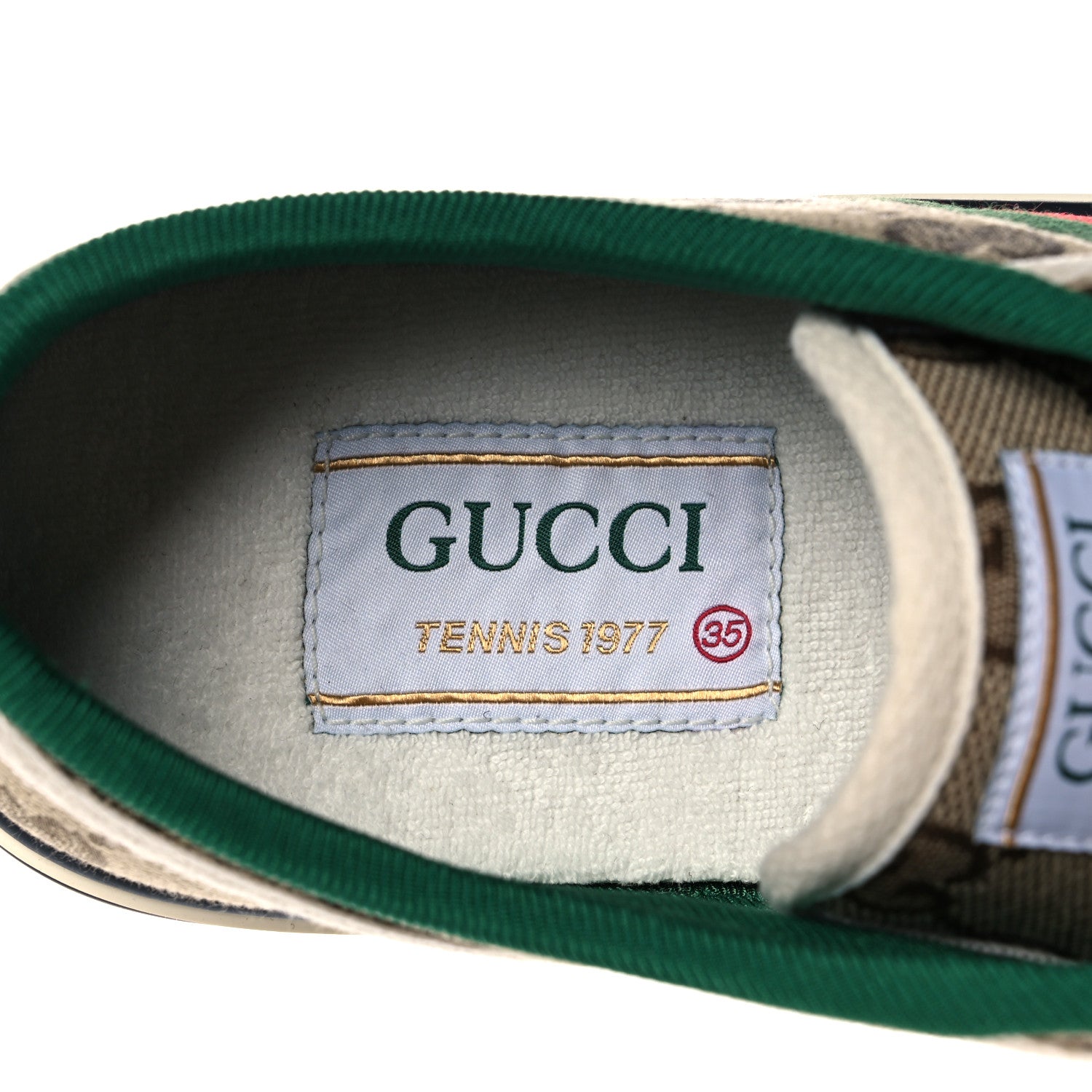 Gucci GG Monogram Web Womens 1977 Tennis Sneakers 35 Beige Ebony Mystic White 7 of 7