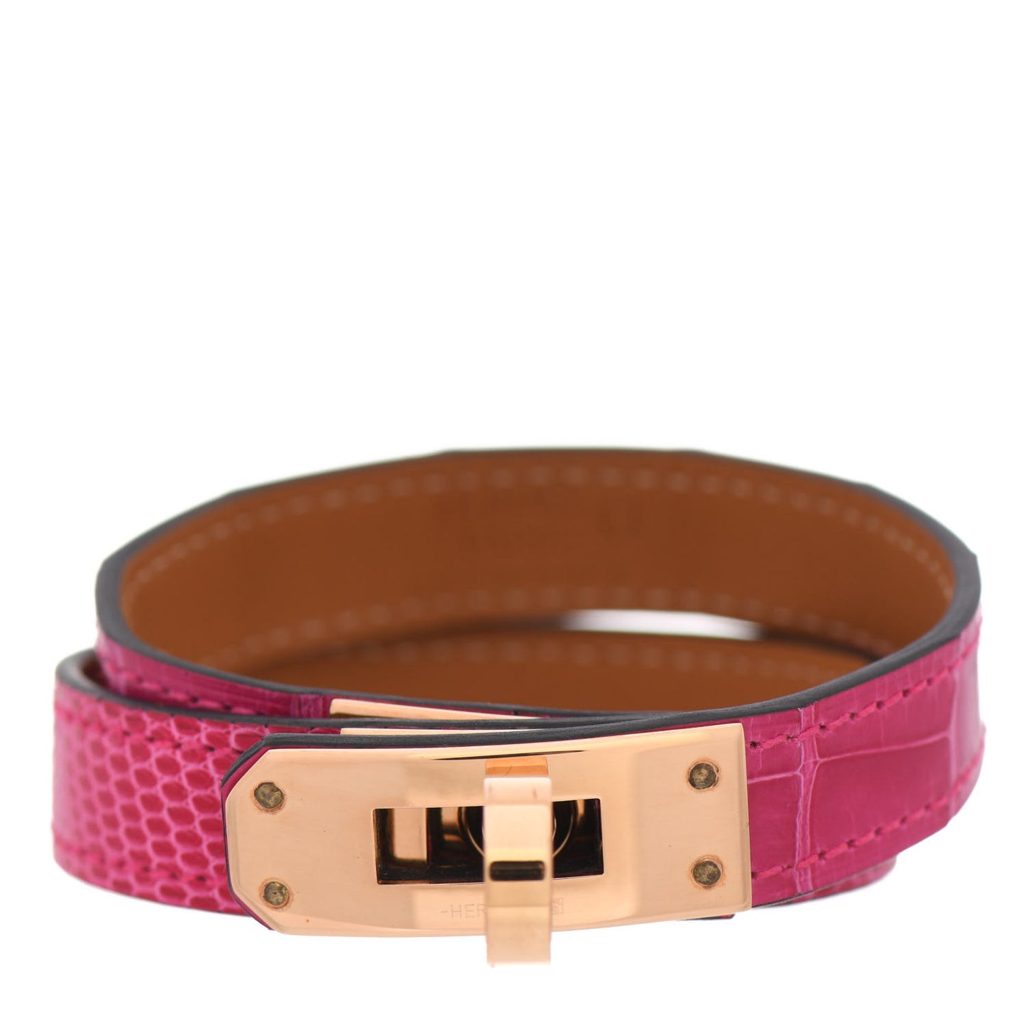 Shiny Alligator Lizard Kelly Double Tour Bracelet T3 Rose Mexico