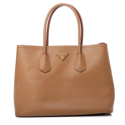 Prada Saffiano Cuir Large Double Bag Caramel Fuoco 1 of 12