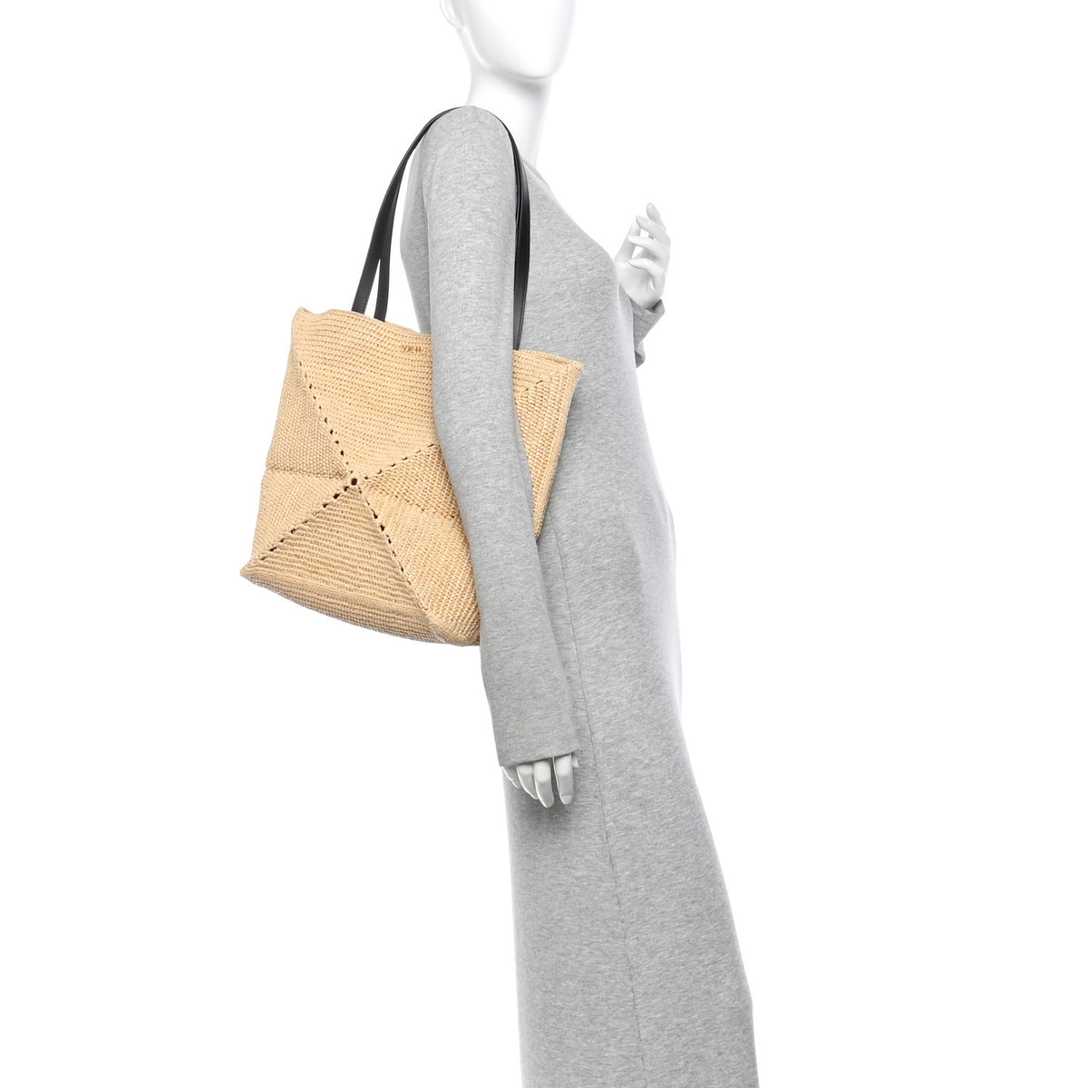 Loewe Raffia Calfskin Medium Puzzle Fold Tote Natural 2 of 12