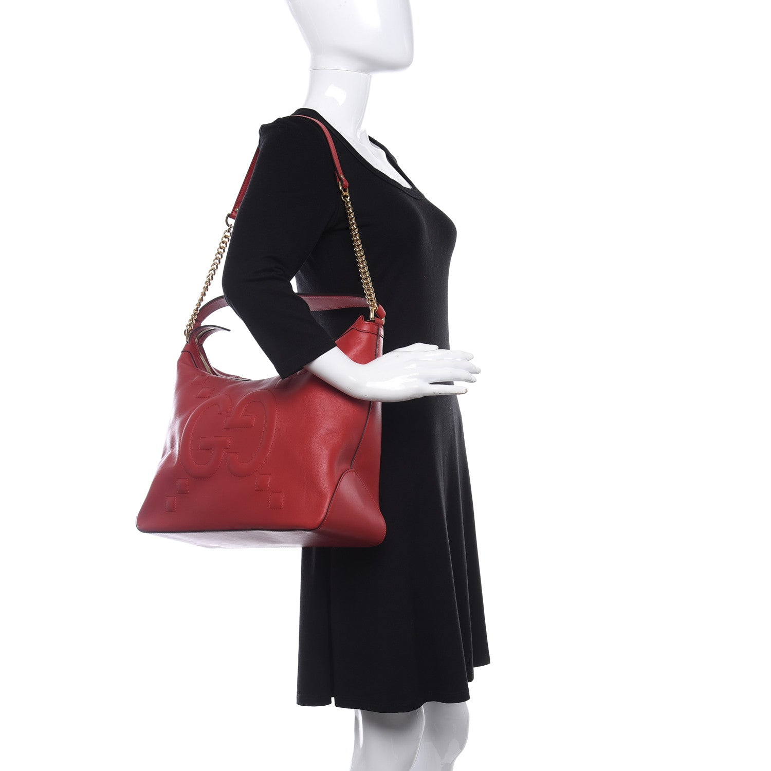 Gucci Apollo Calfskin GG Dadini Embroidered Large Hobo Hibiscus Red 2 of 9