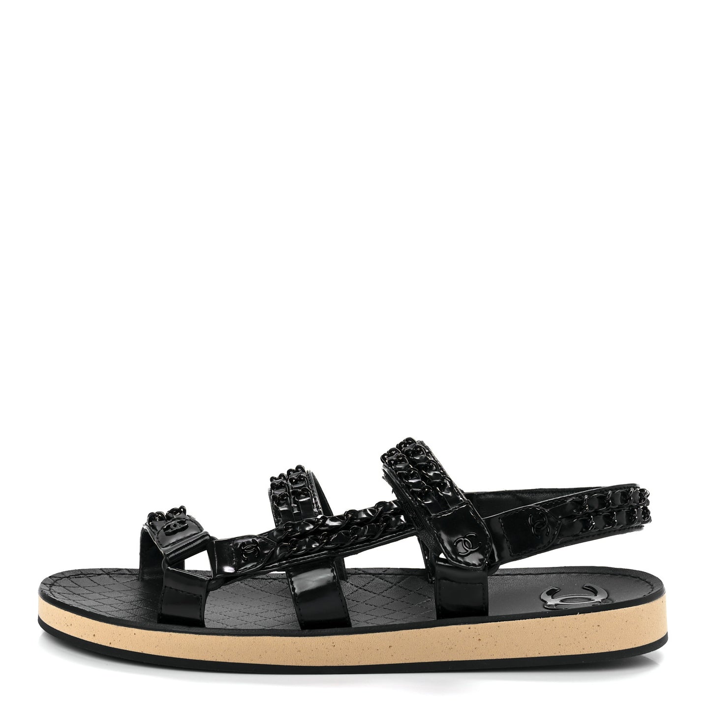 Laminated Goatskin Chain Sandals 41 Black 41 Black