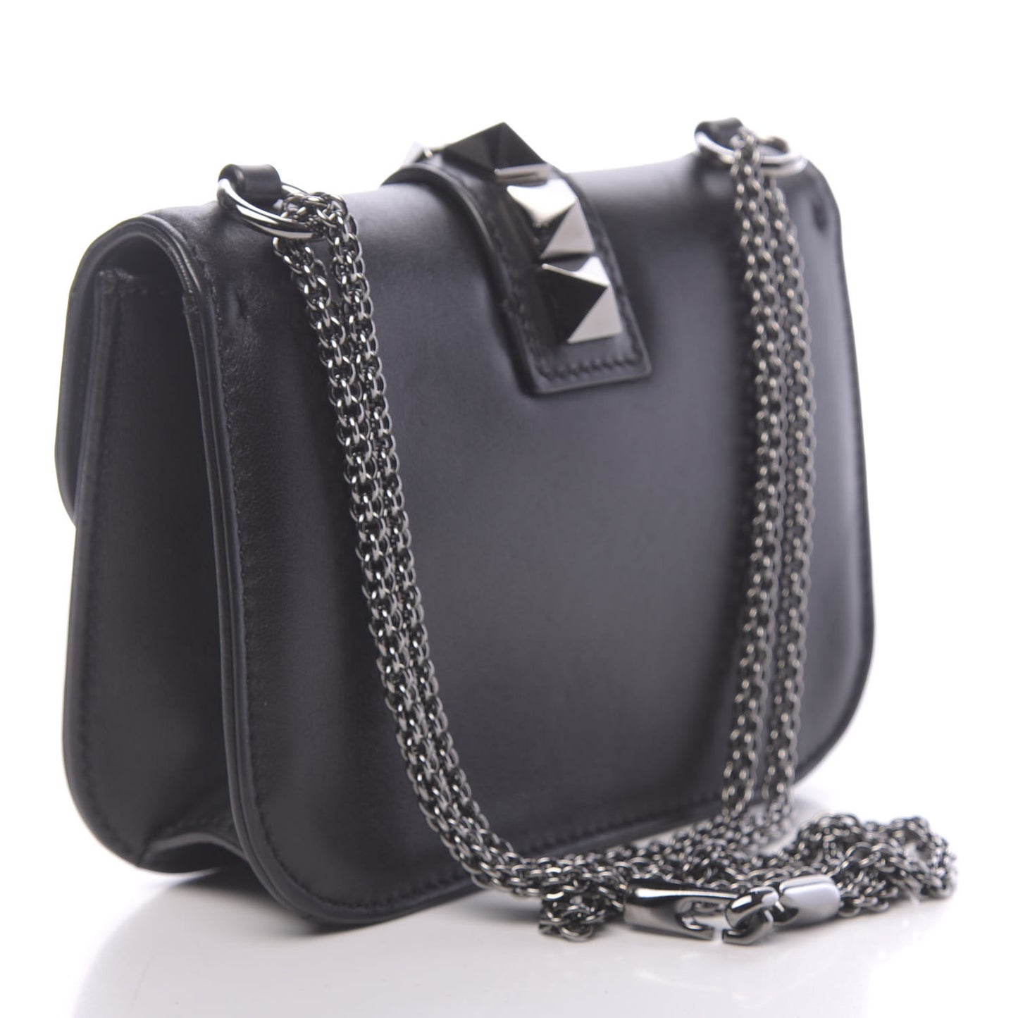 Vitello Small Glam Lock Rockstud Flap Black