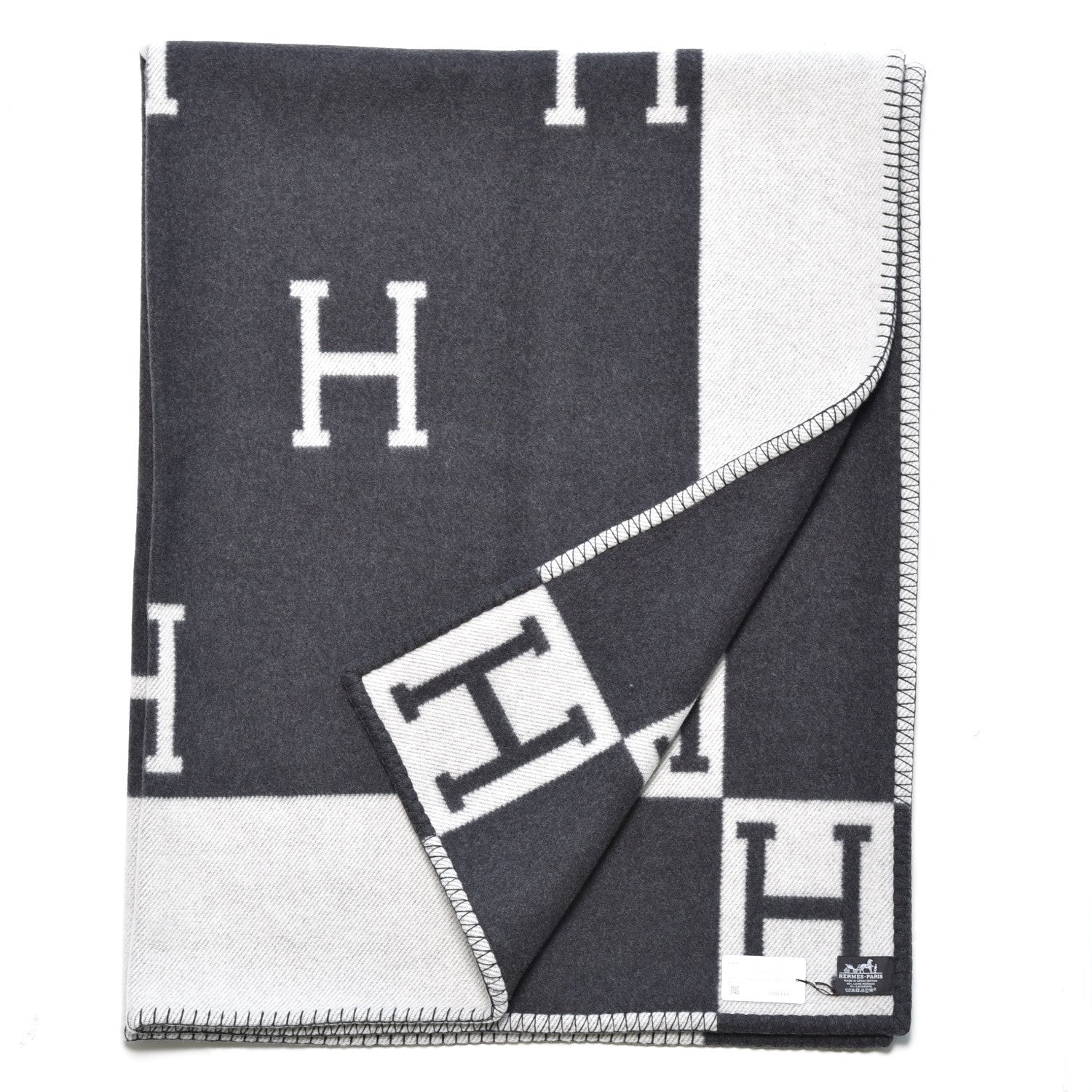 Hermes Wool Cashmere Avalon Blanket Ecru Gris Fonce 3 of 5