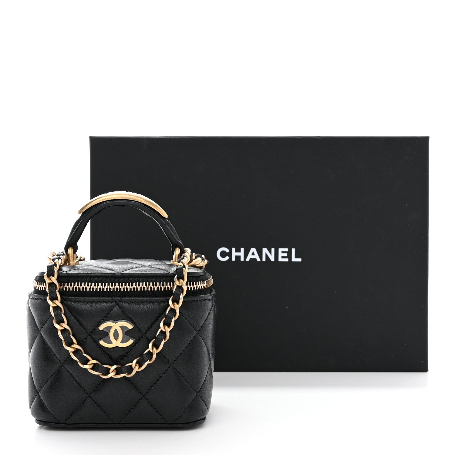 Chanel Lambskin Quilted Metal Mini Top Handle Vanity Case With Chain Black 12 of 12