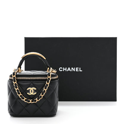 Chanel Lambskin Quilted Metal Mini Top Handle Vanity Case With Chain Black 12 of 12