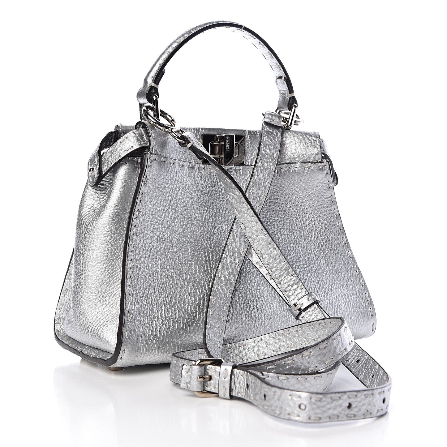 Cuoio Romano Lux Selleria Mini Peekaboo Iconic Satchel Argento