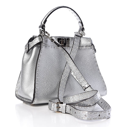 Fendi Cuoio Romano Lux Selleria Mini Peekaboo Iconic Satchel Argento 3 of 13
