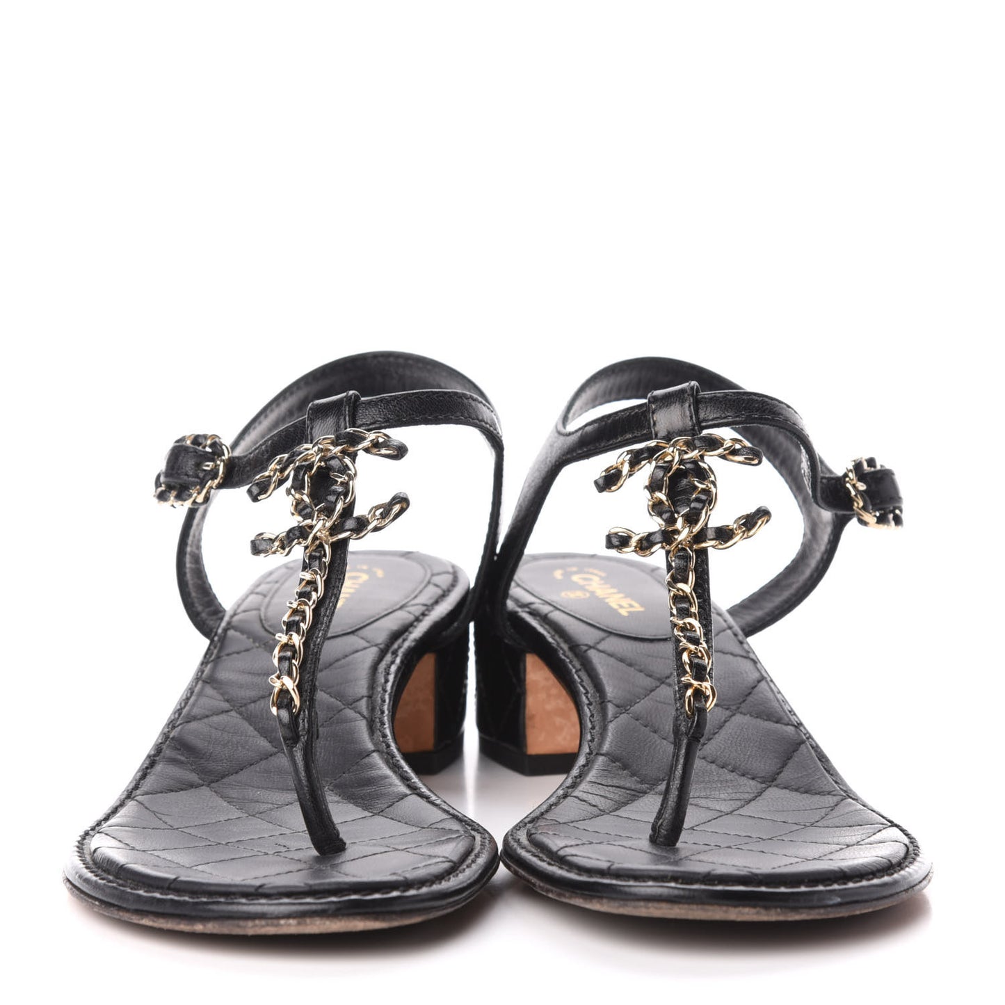 Lambskin Chain CC Logo Thong Sandals 38.5 Black