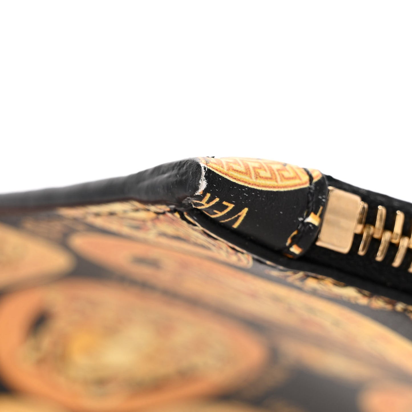 Calfskin La Medusa Print Wristlet Pouch Black Gold
