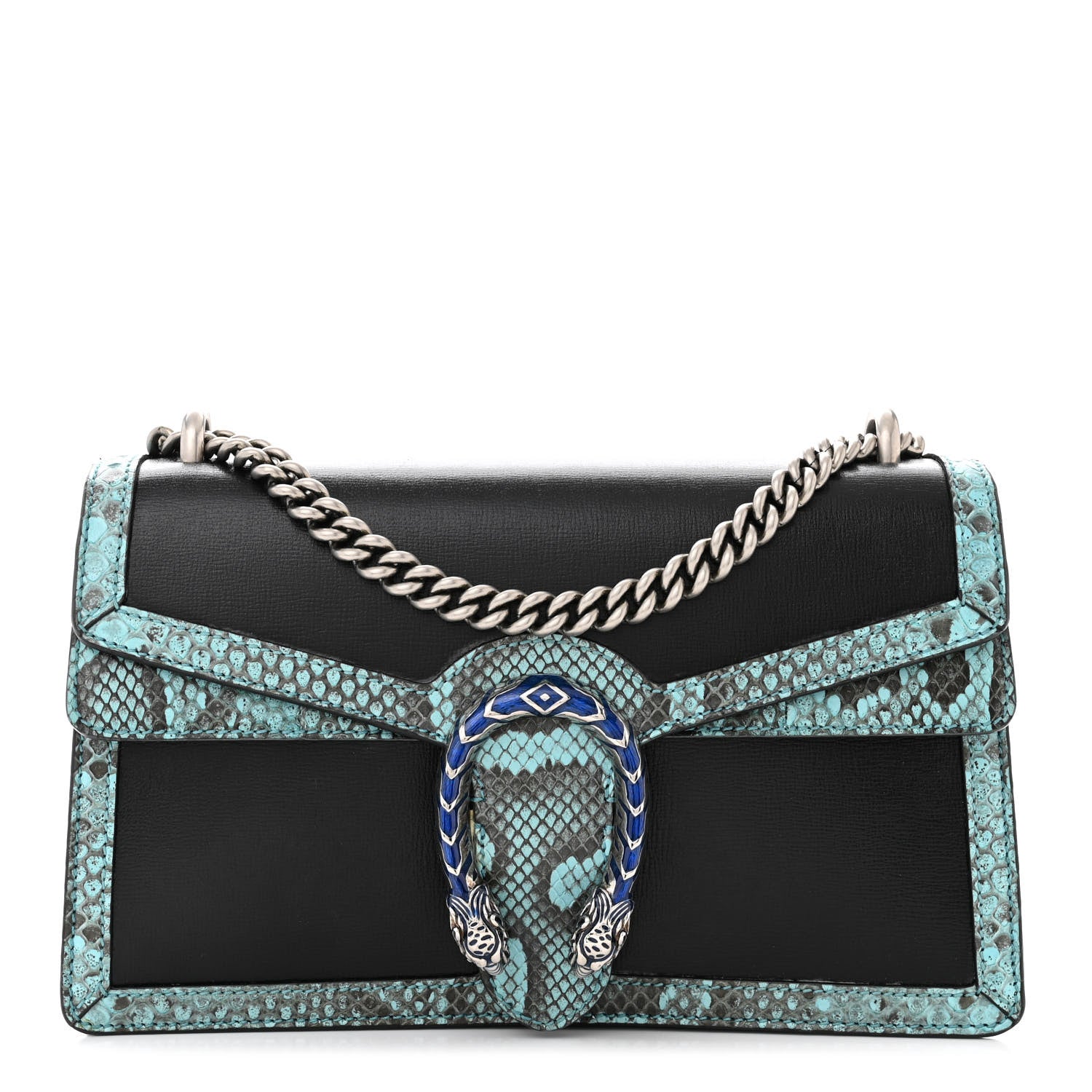 Gucci Calfskin Snakeskin Enamel Small Dionysus Shoulder Bag Black Blue Electric Blue 1 of 10