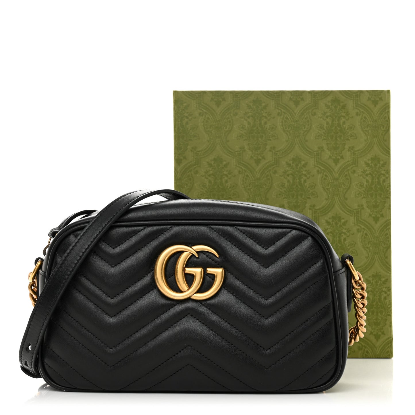 Calfskin Matelasse Small GG Marmont Chain Shoulder Bag Black