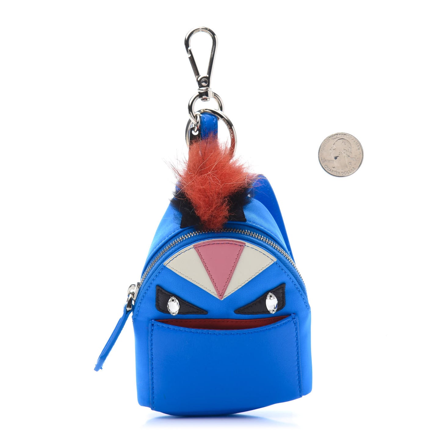 Nylon Shiny Nappa Nutria Fox Fur Monster Eyes Mini Backpack Charm Blue Royal Multicolor