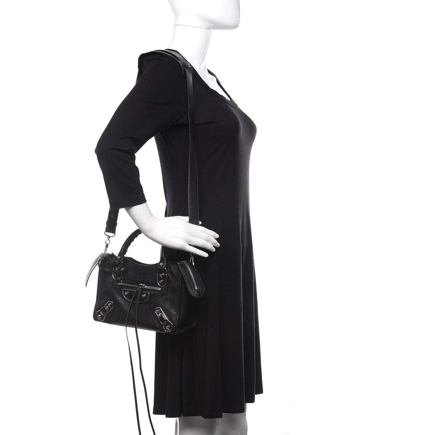 Chevre Silver Metallic Edge Hardware Mini City Black