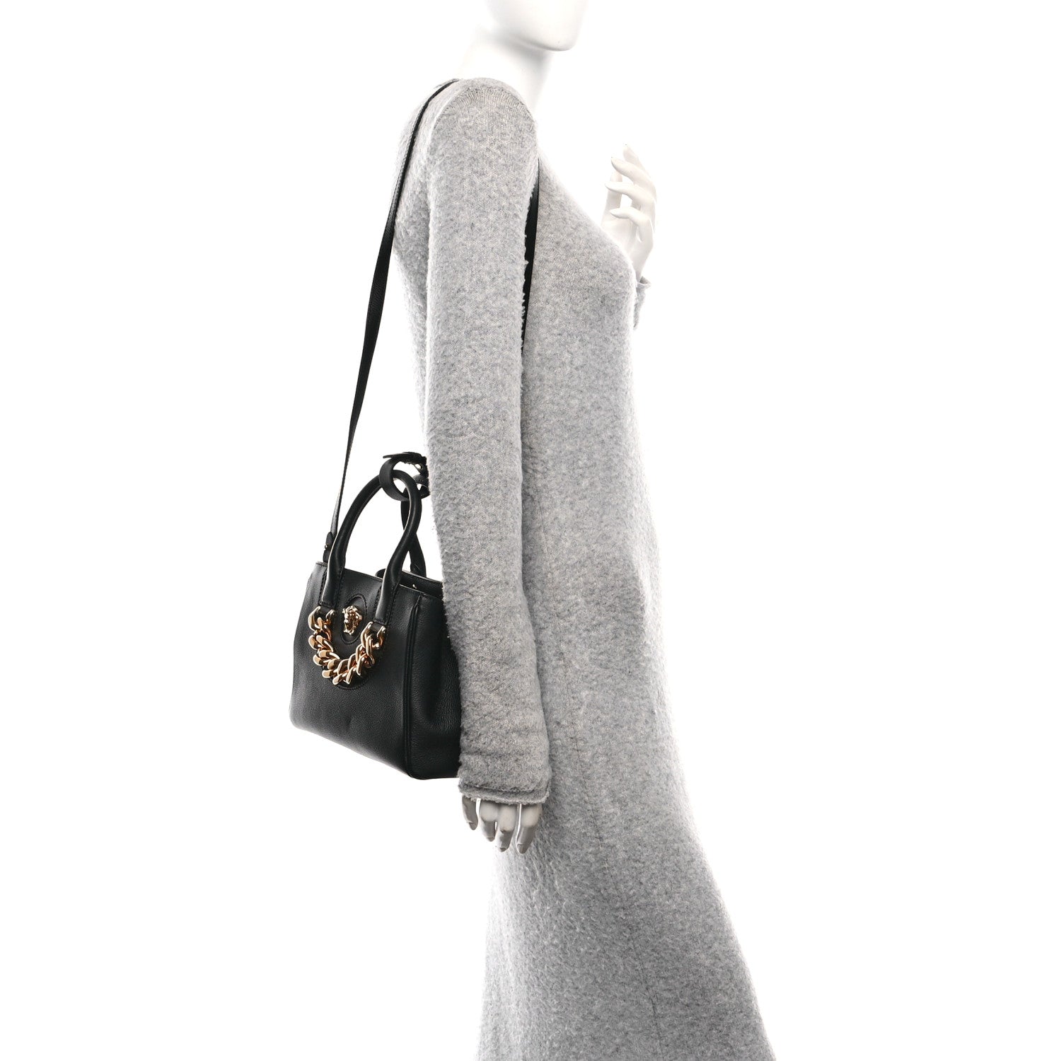 Versace Grained Calfskin Small La Medusa Chain Convertible Tote Black 2 of 9