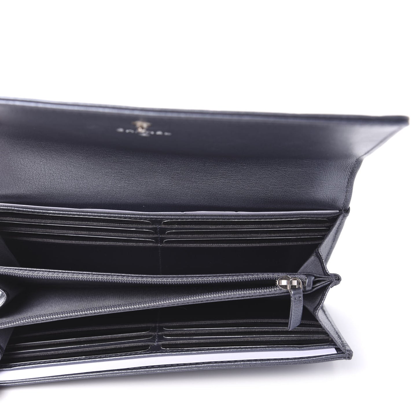 Calfskin Quilted Large Diamond CC Flap Wallet Dark Silver